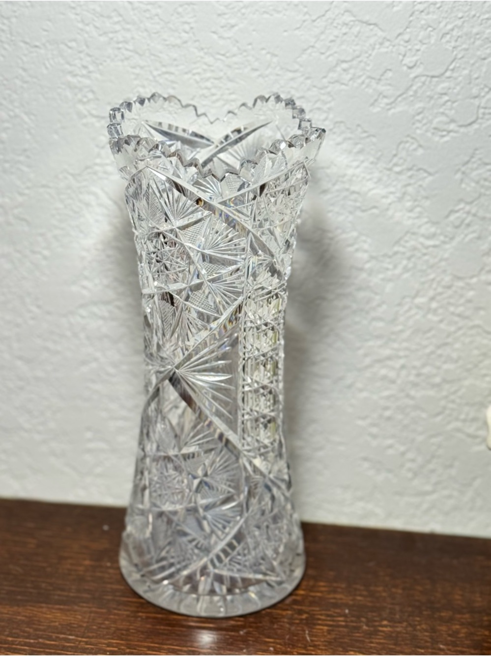 Antique American Brilliant Period Cut Glass Corset Vase 10” Tall Crystal - Picture 2 of 9